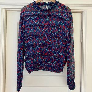 The Kooples Rosa Rosa Printed Chiffon blue floral blouse